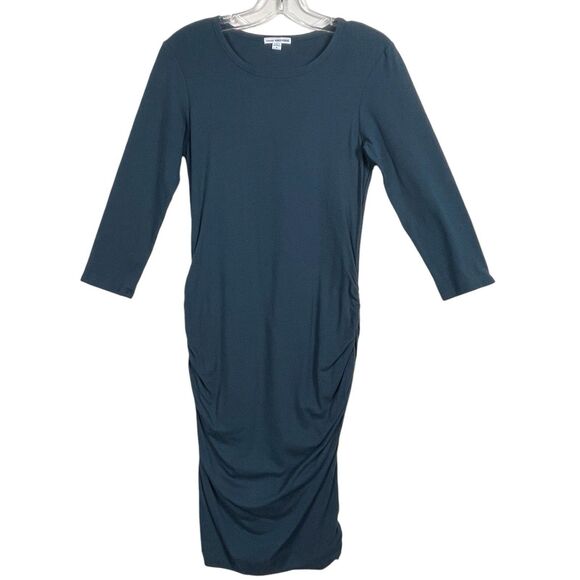 JAMES PERSE Double Shirred Skinny Dress Size 2 Medium Green 3/4 Sleeve EUC - Picture 14 of 16